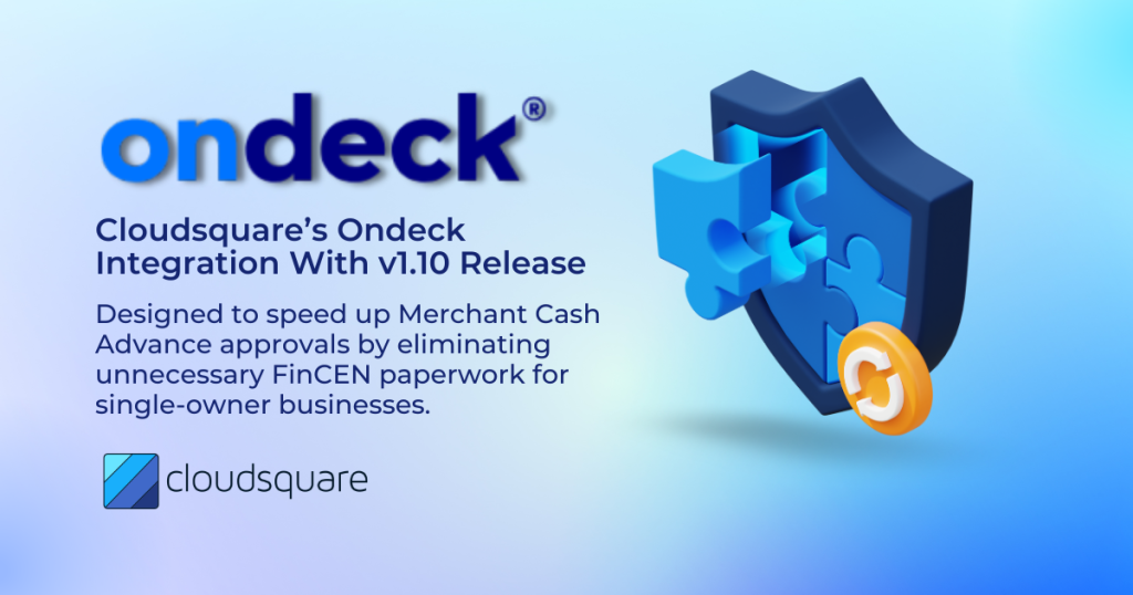 OnDeck v1.10  integration workflow diagram showing faster Merchant Cash Advance integration on Cloudsquare lending platform